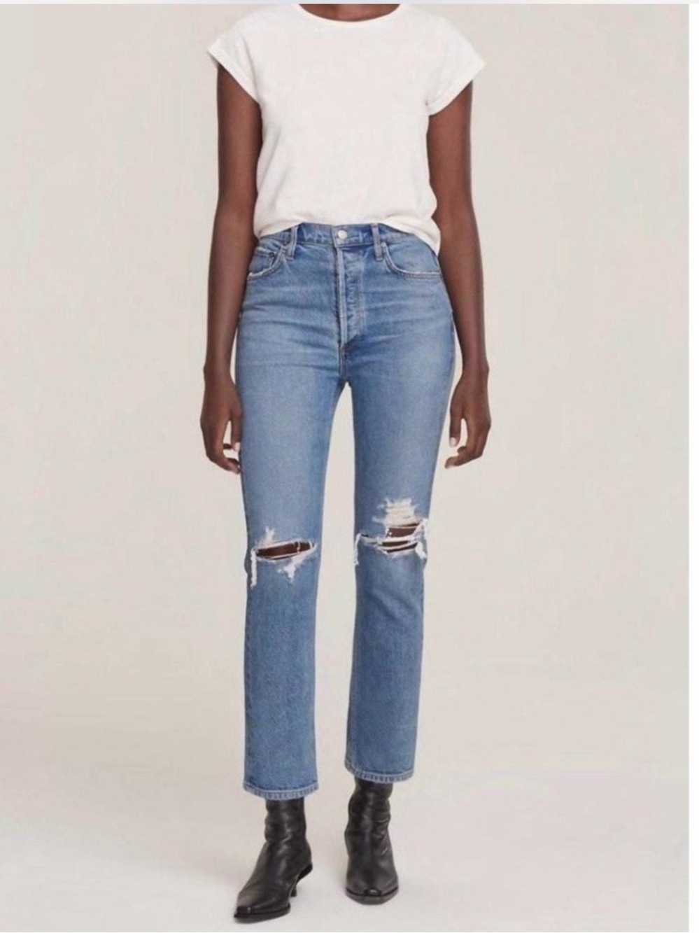 AGOLDE Riley High Rise Crop Distressed Jeans